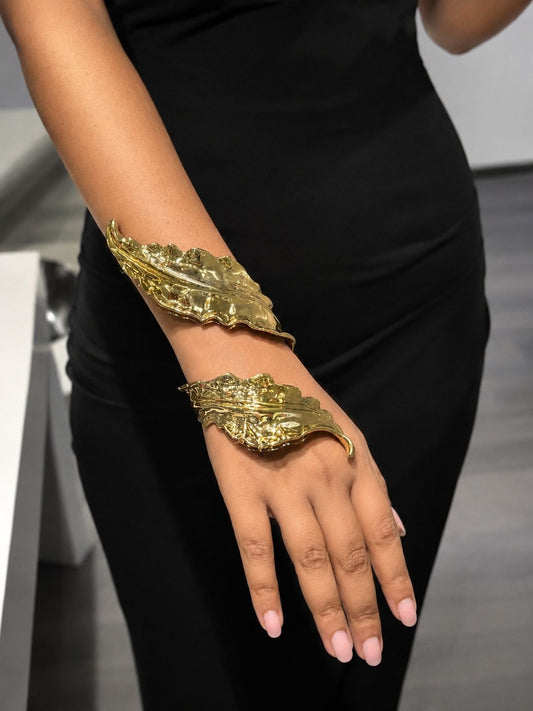 Auric Leaf Sculptural Cuff Bracelet