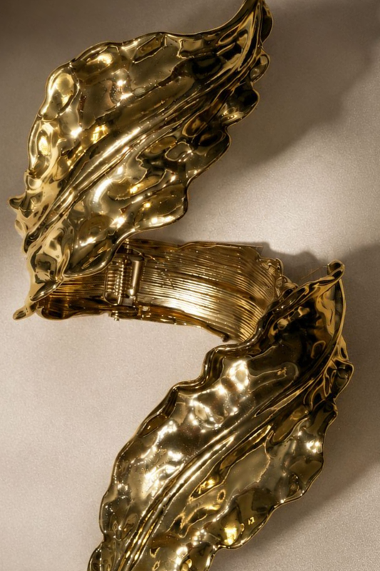 Auric Leaf Sculptural Cuff Bracelet