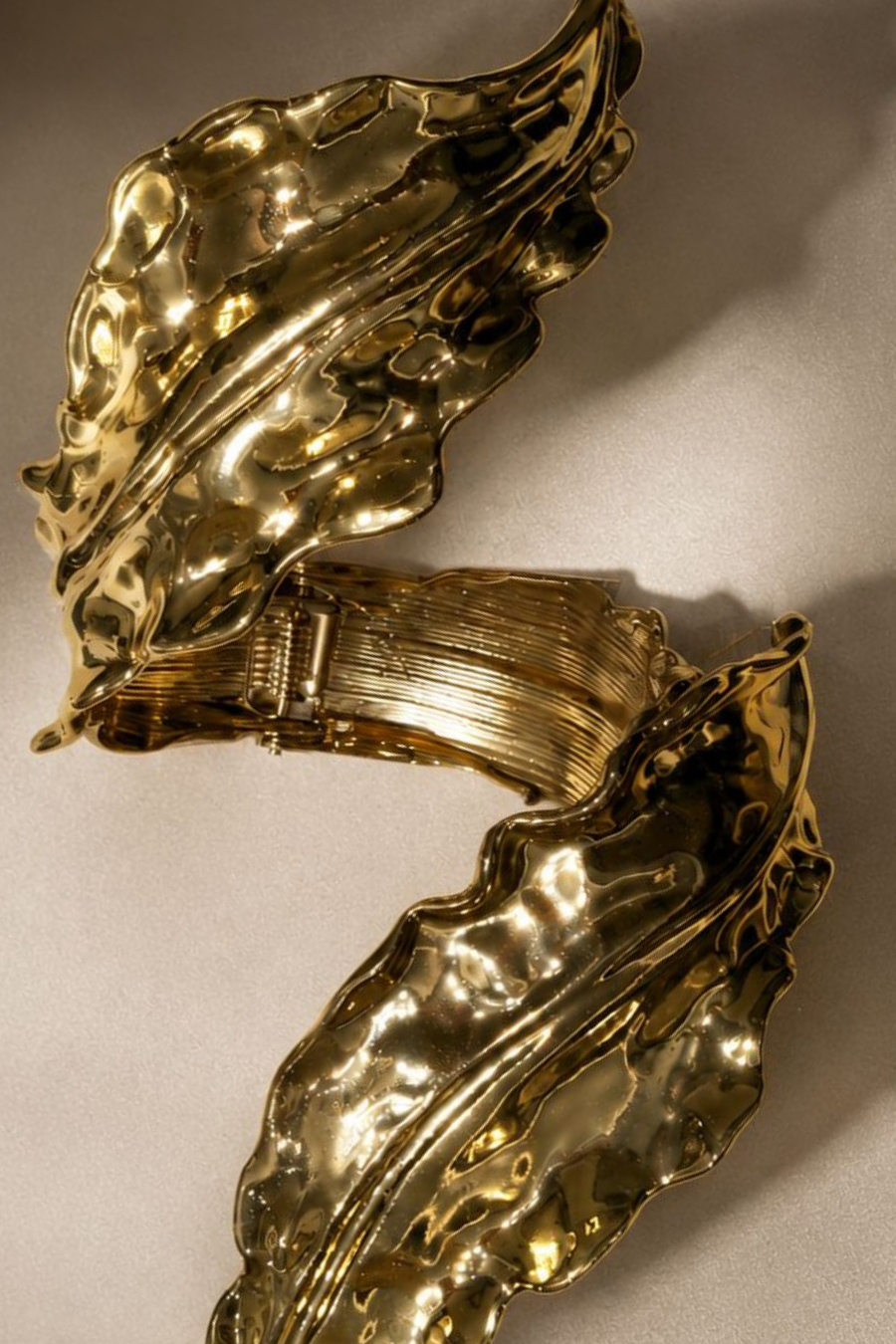 Auric Leaf Sculptural Cuff Bracelet